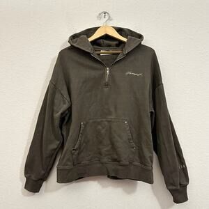 YOUNGLA 509 Rivet Hoodie Taupe 1/4 Zip Pullover Sweatshirt Streetwear